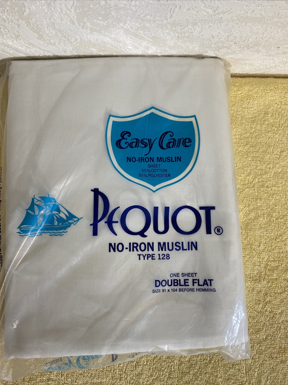 Pequot Easy Care No Iron Muslin White Double Double Flat Sheet Vintage 81 x 104