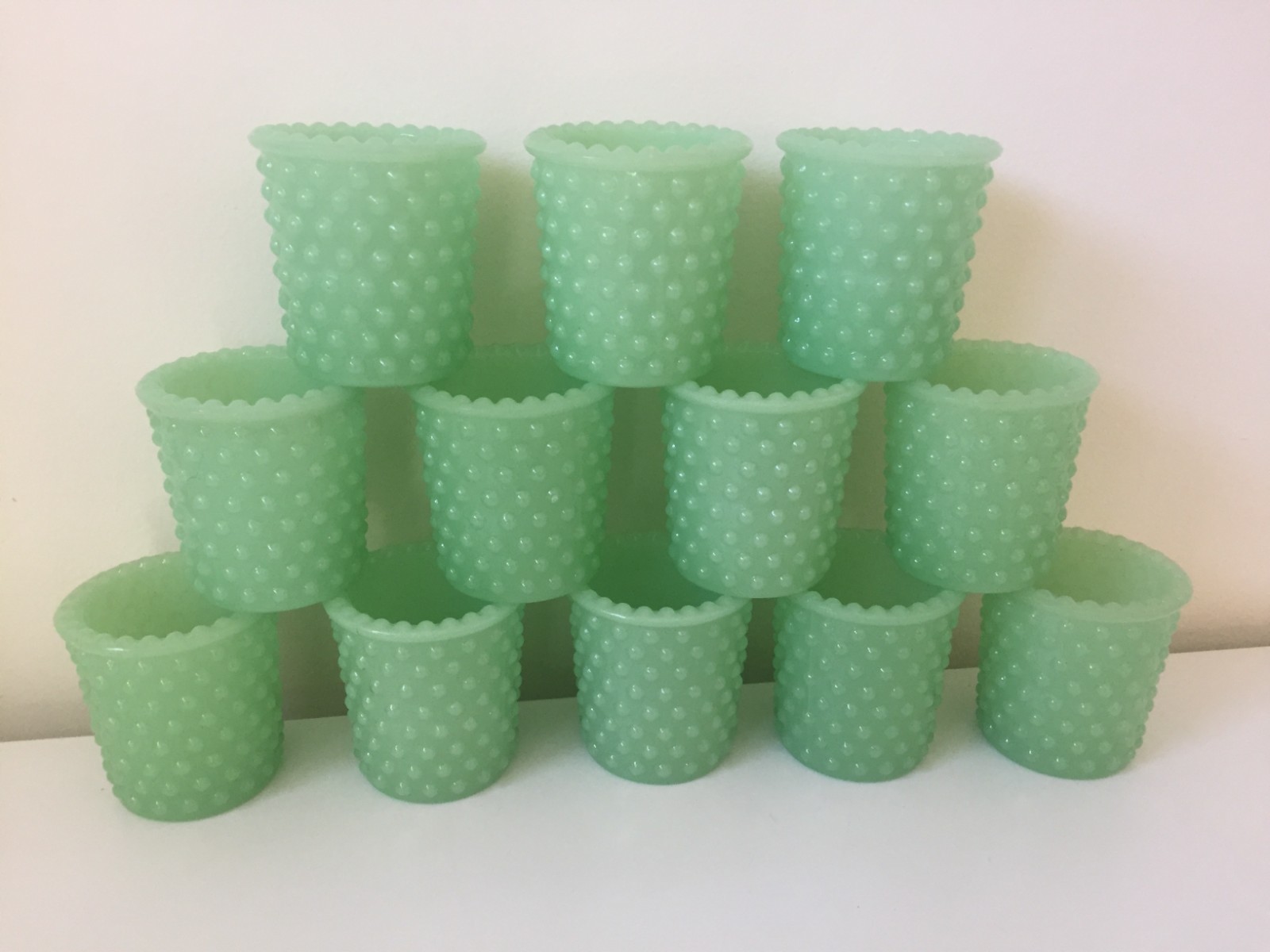 Jadeite Green Milk Glass Hobnail Votive Tea Light Candle Holder Jadite ***EUC***