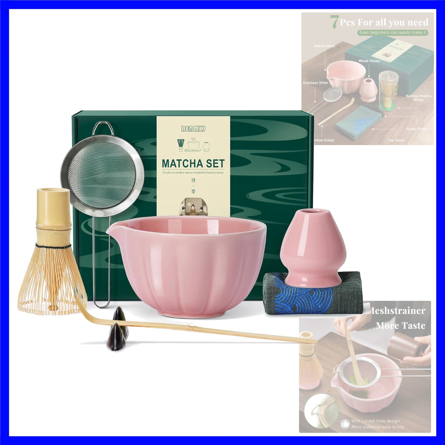 Matcha Whisk Set,7 PCS Ceramic Matcha Kit Includes Matcha Bowl with Spout, Ma…