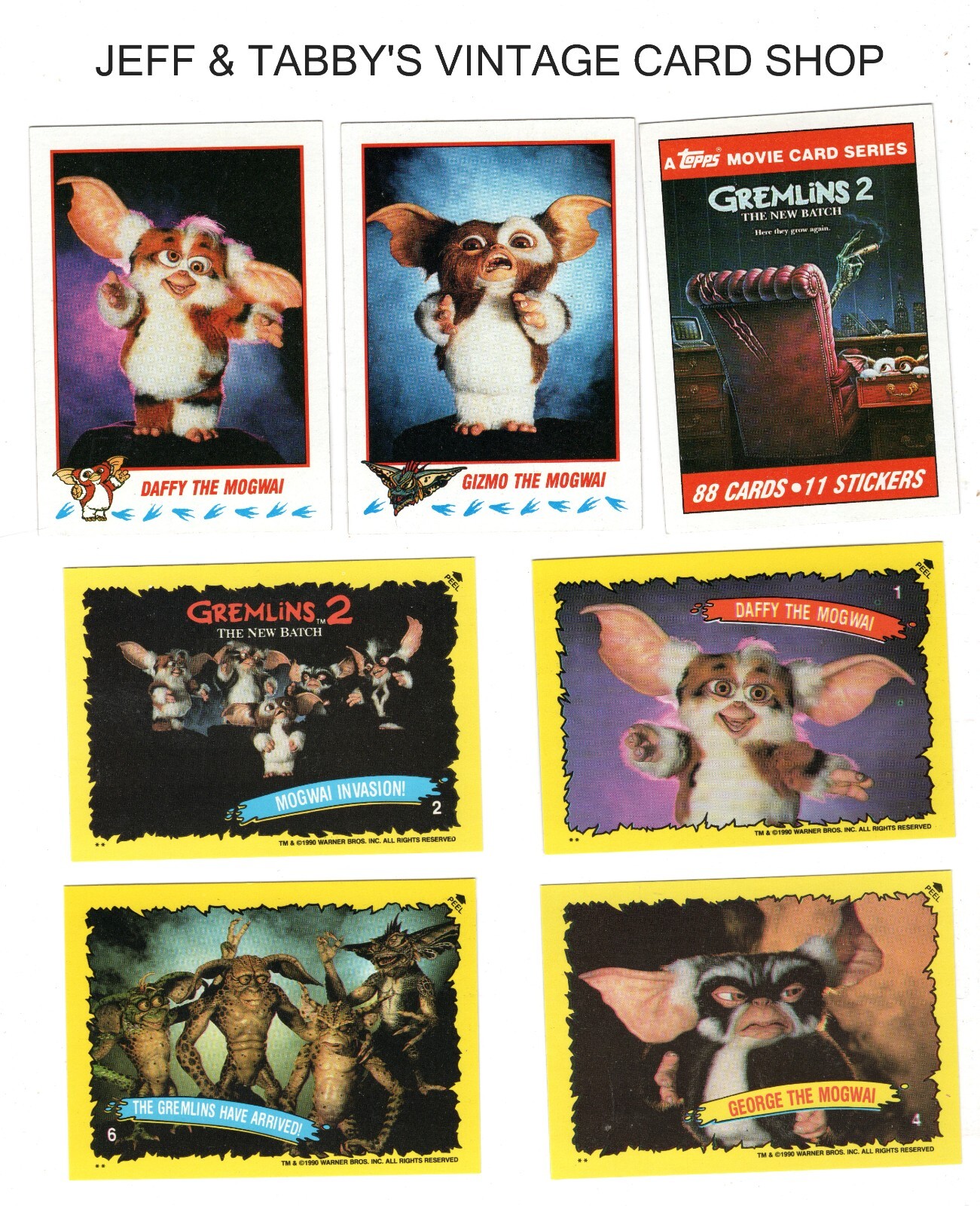 1990 TOPPS GREMLINS 2. CARDS & STICKERS. SEE DROP DOWN MENU FOR CARD YOU RECIEVE