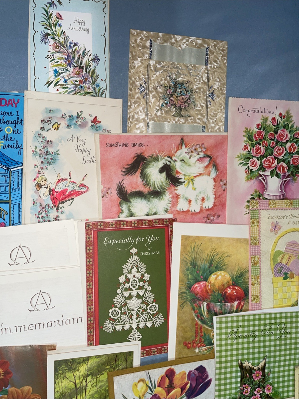 All Occasions Lot of 38 Vintage Greeting Cards, w Box & 2 Ideals Poem books