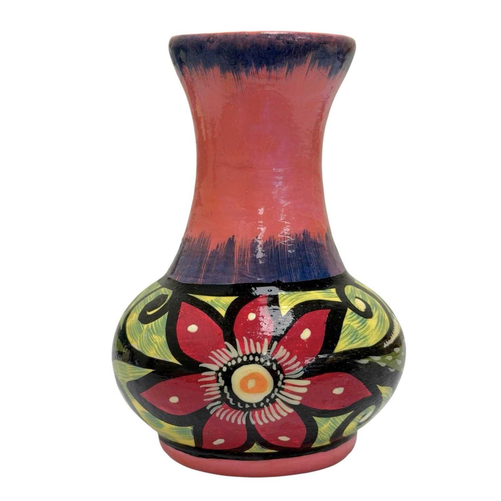 Vintage 2006 Handpainted Talavera Style Mexican Pottery Vase Signed Colorful