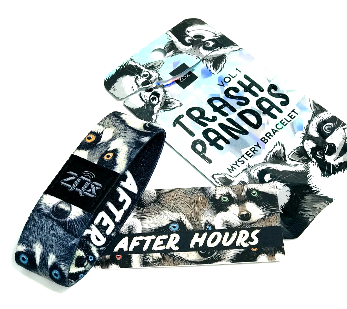 ZOX *AFTER HOURS* Silver Strap MED Goldie Band w/Card TRASH PANDAS „RACCOONS“