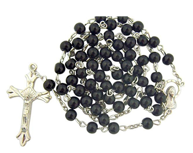 Black Catholic Glass Beads Rosary, 6mm Beads, Great for Women or Girls