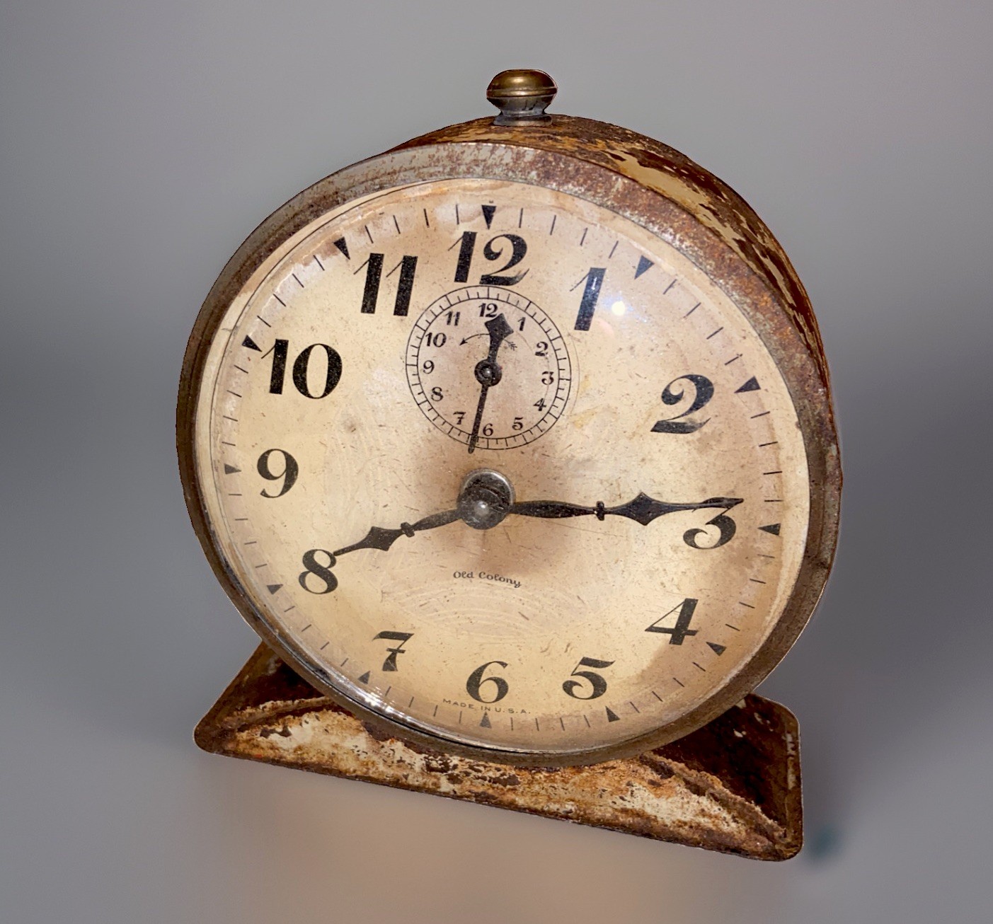 Vintage Old Colony Mechanical Wind-Up Metal Case Alarm Clock, USA – Parts Repair