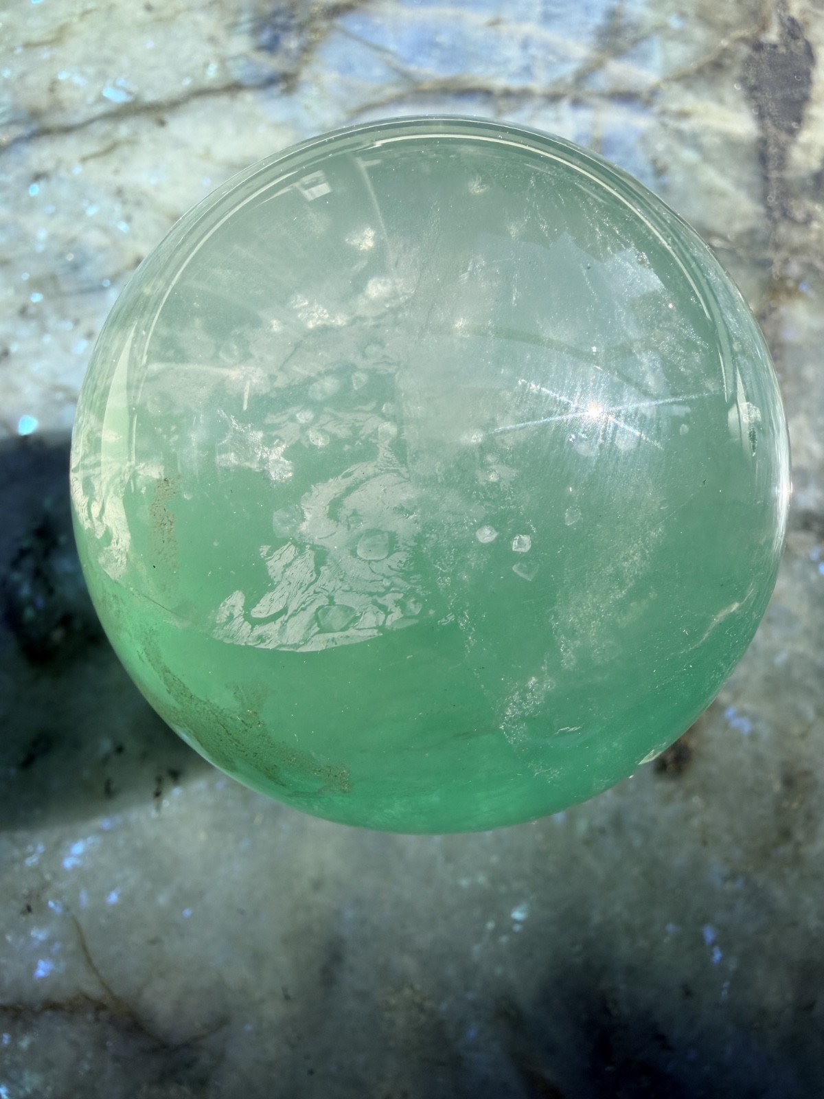 Calcite in Green Fluorite Sphere from China | Manifestation Stone