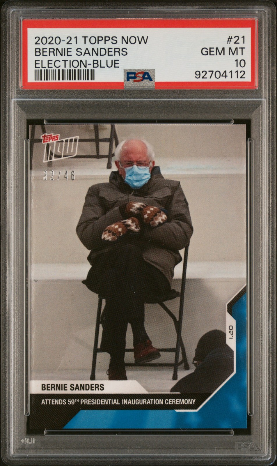 2020 TOPPS NOW ELECTION BLUE #21 BERNIE SANDERS 32/46 PSA 10