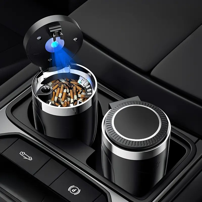 New Portable Car Auto Ashtray Blue LED Light Smokeless Ashtray Cigarette Holder