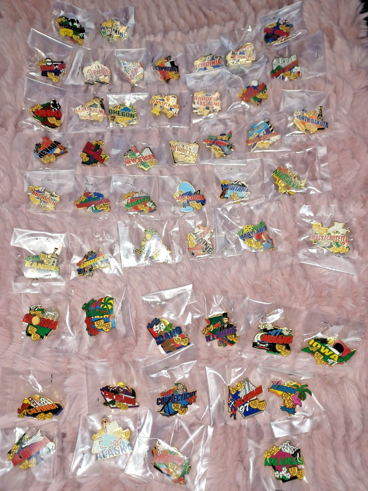 New Complete Set of 1997 QVC 50 in 50 Local Tour Pins – All 50 States in bags