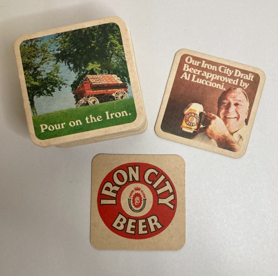 Vintage Iron City Beer Coasters Lot of 49 “Pour on the Iron” & Al Luccioni 70’s