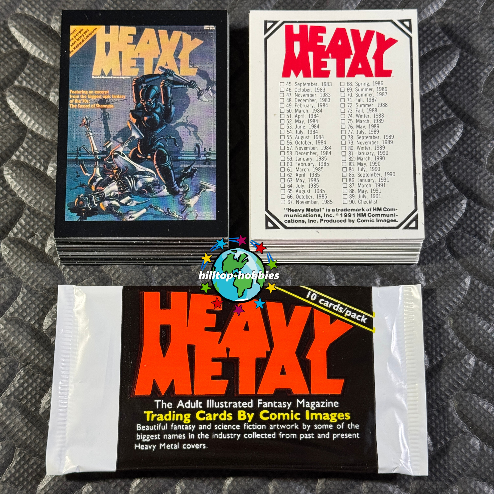 1991 COMIC IMAGES HEAVY METAL COMPLETE TRADING CARD SET OF 90 CARDS AND WRAPPER!