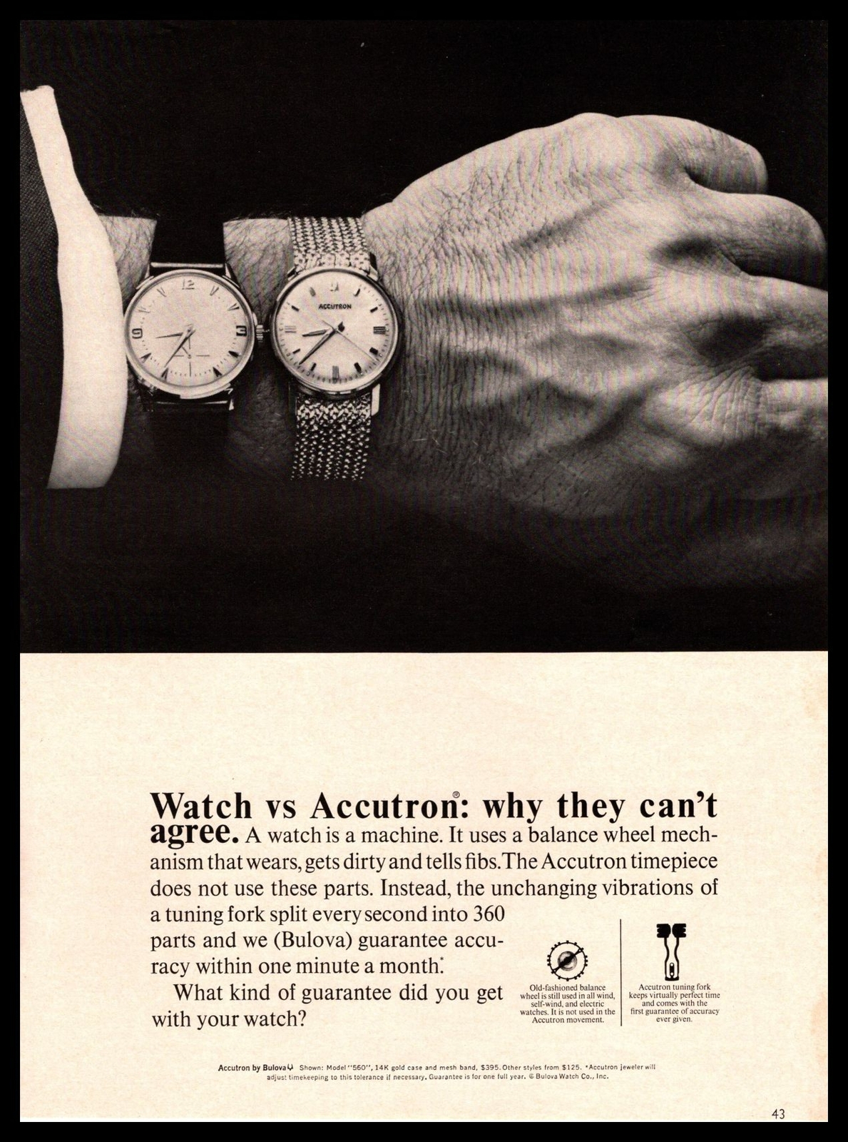 1965 Bulova Watch vs Accutron „Why They Can’t Agree“ Model 560 14K Gold Print Ad