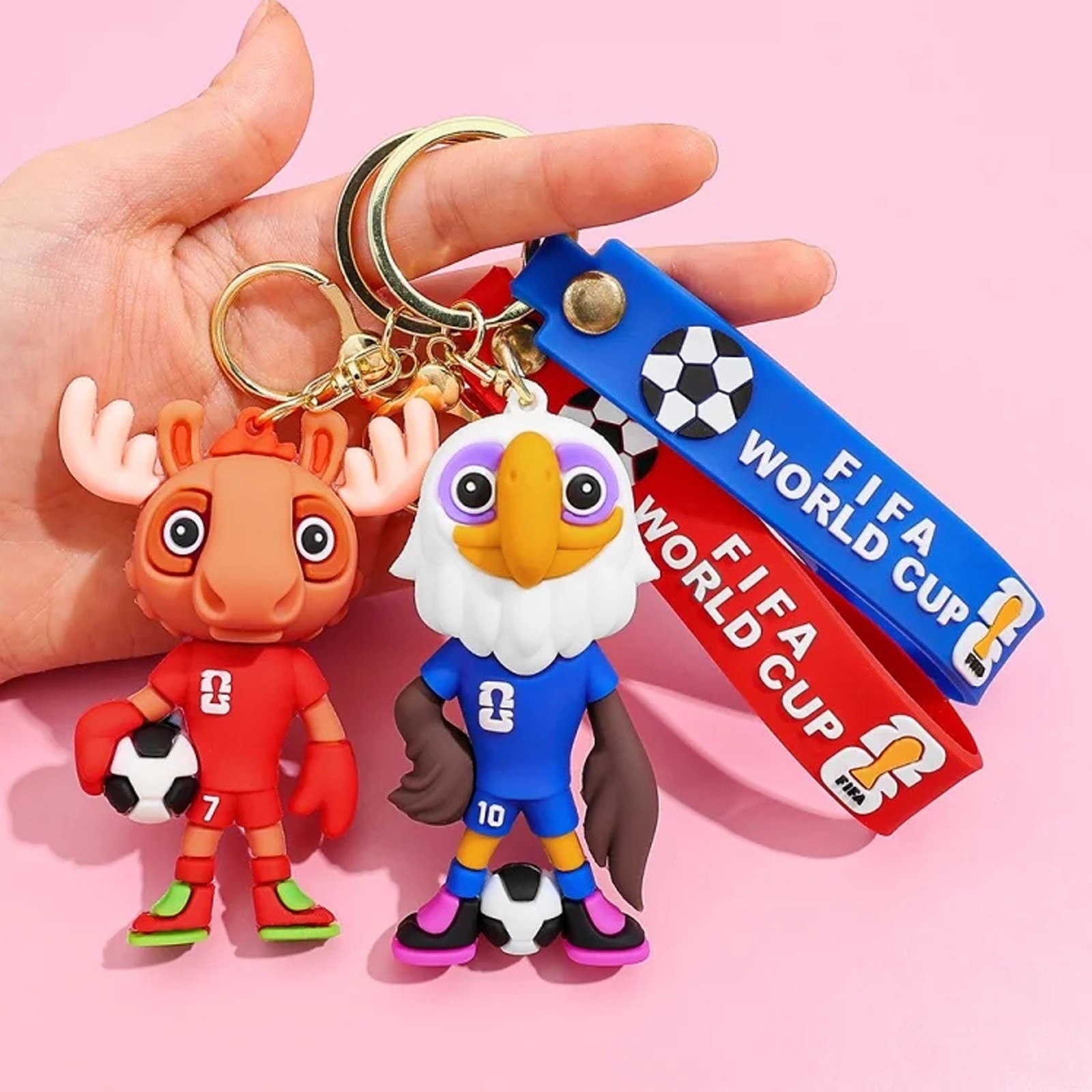 Set 4 Llaveros Mascota Mundial 2026 + Trofeo – Souvenir Fútbol PVC
