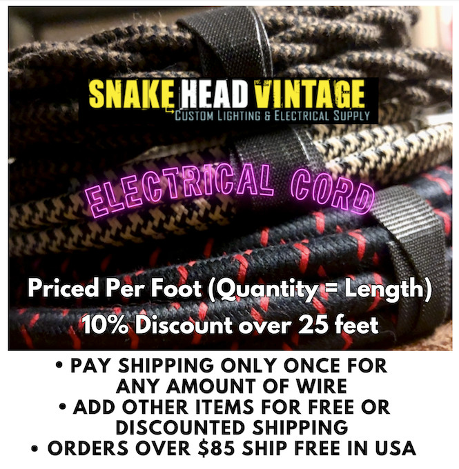 Black/Brown 2-Wire Flat Cloth Covered Cord, Fabric 18ga Vintage Style Lamps, USA