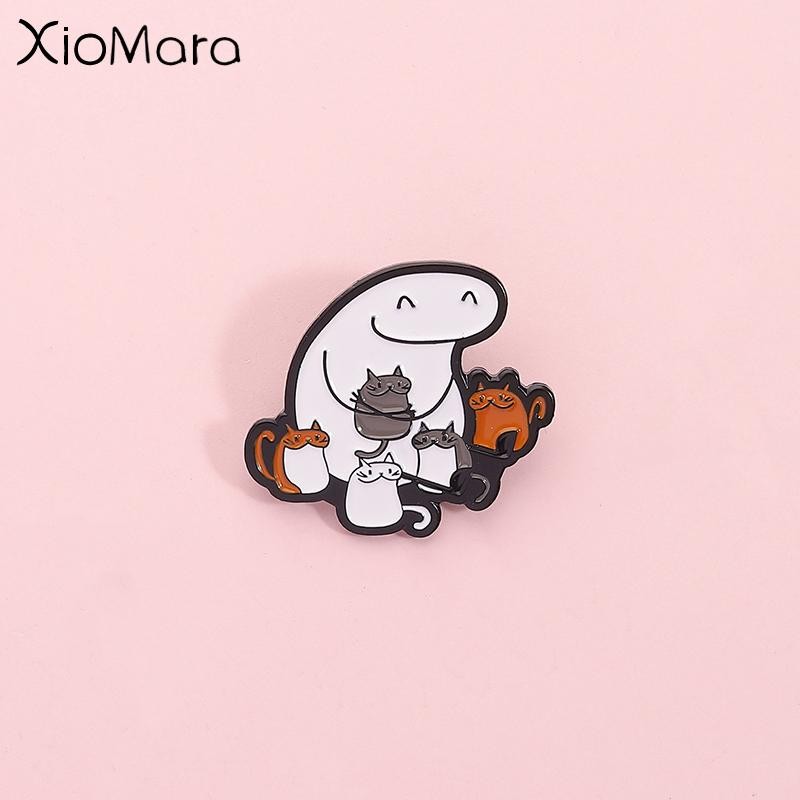 Cartoon Cute Caring Cat Enamel Pin Brooch Lapel Backpack Badge Gift Metal Set!