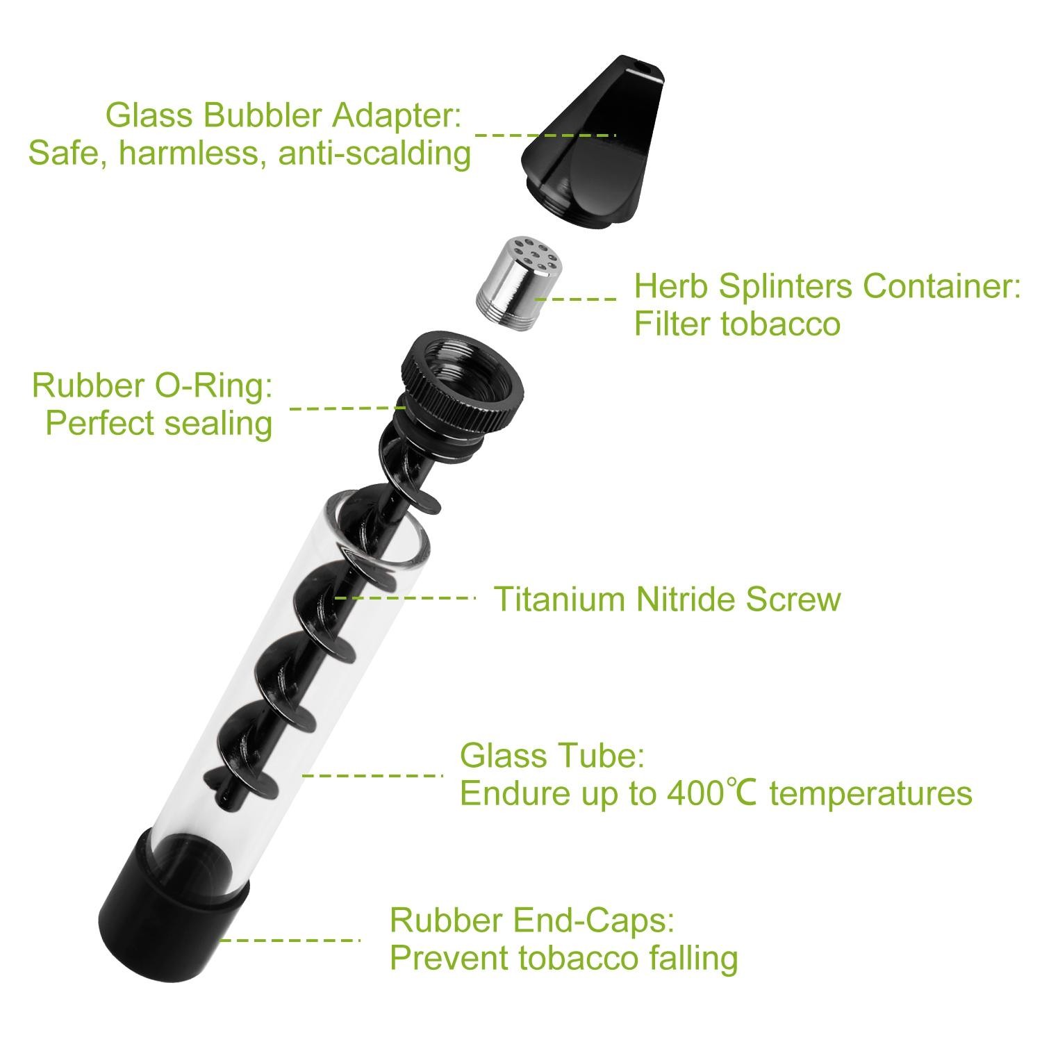 Glass Blunt Pipe Twisty 7-in-1 Grinder Kit w/ Smoking Metal Tip Cleaning Brush