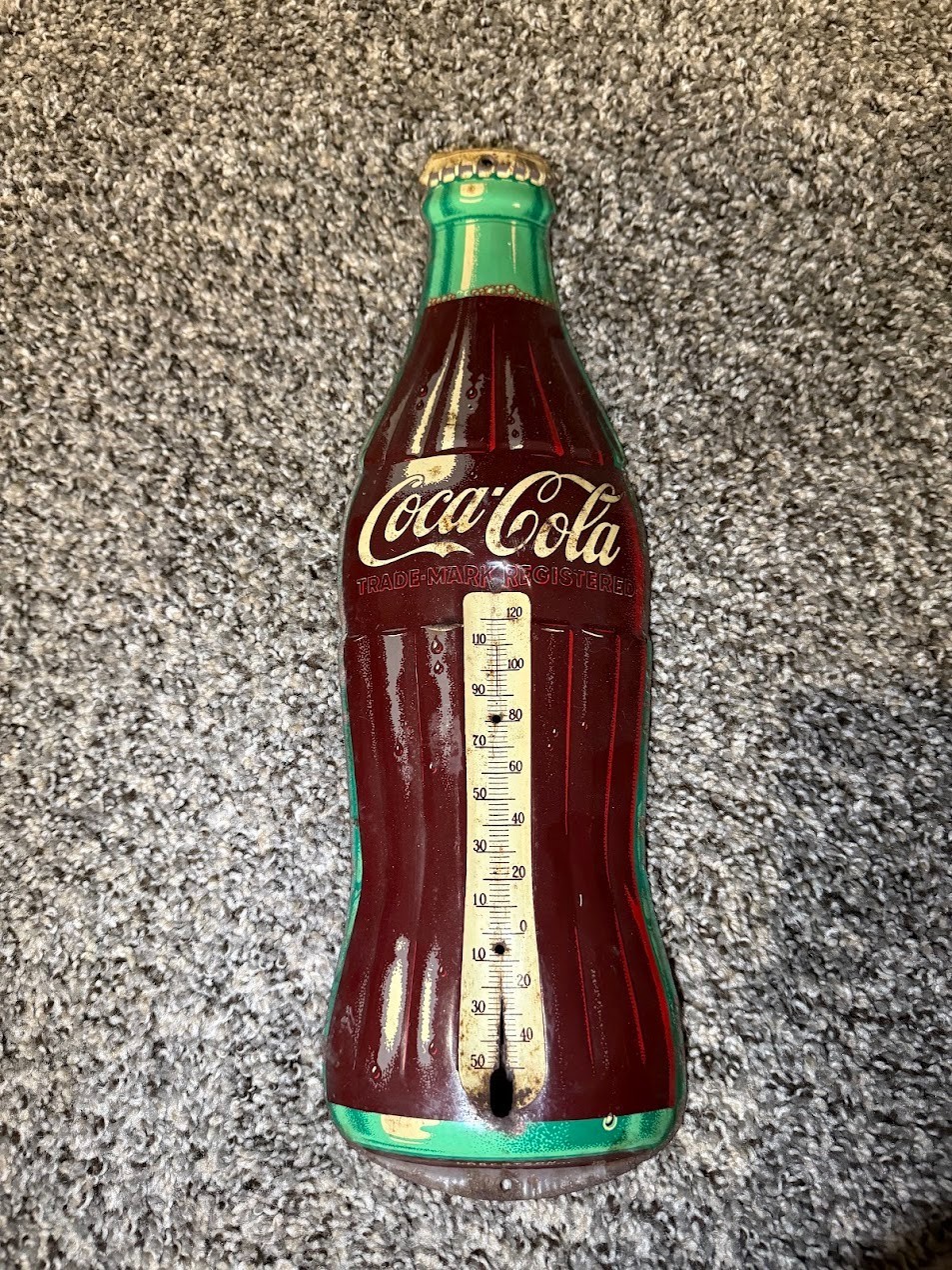 1950s/1960s Coca-Cola Tin Bottle Thermometer Sign MISSING ACTUAL THERMOMETER