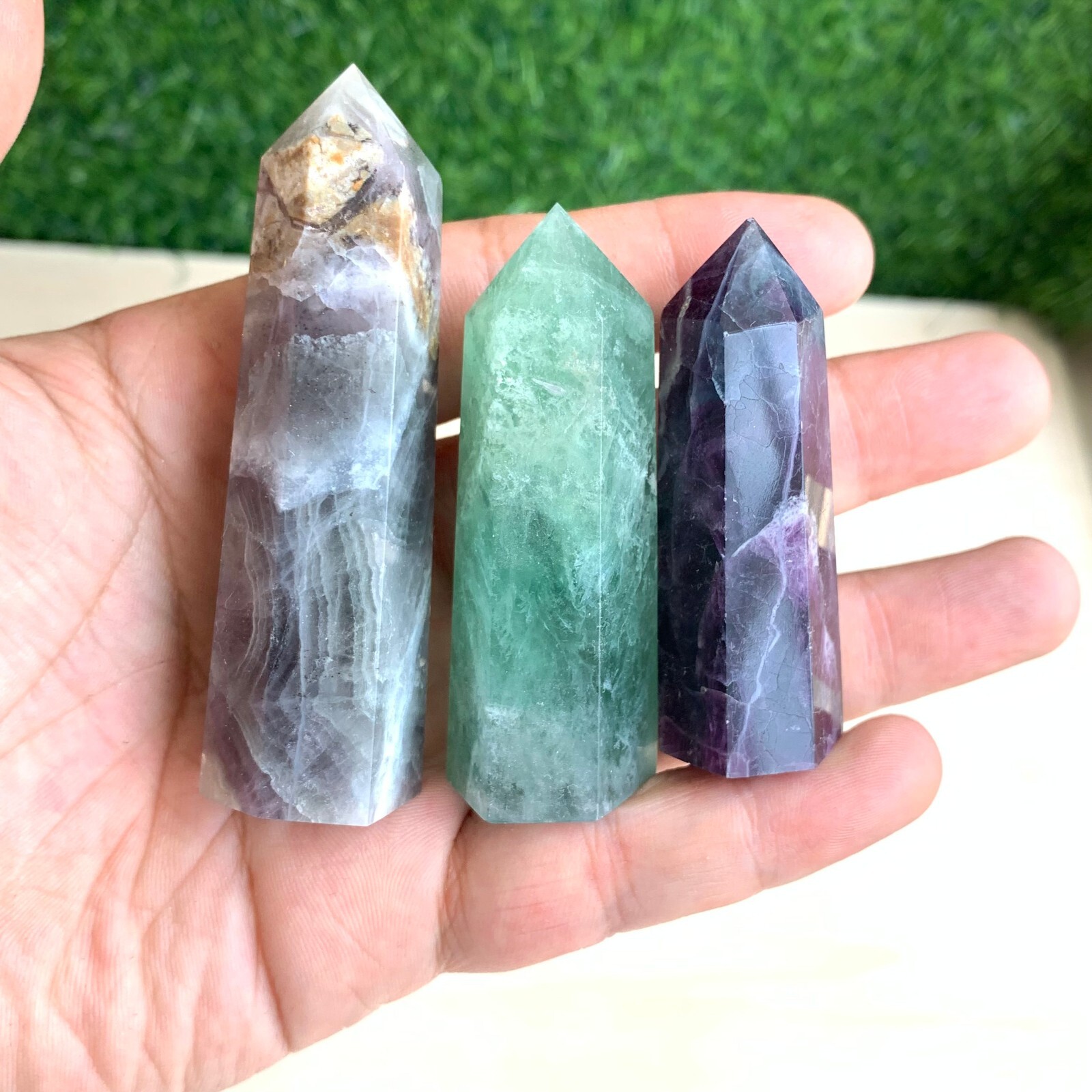 1LB Natural fluorite quartz obelisk crystal wand point healing random