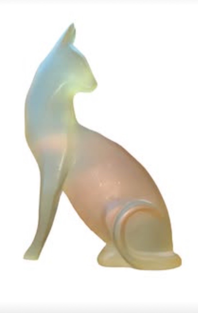 Vintage Art Deco Frosted Lucite Acrylic Cat Figurine Iridescent Statue 9.5″
