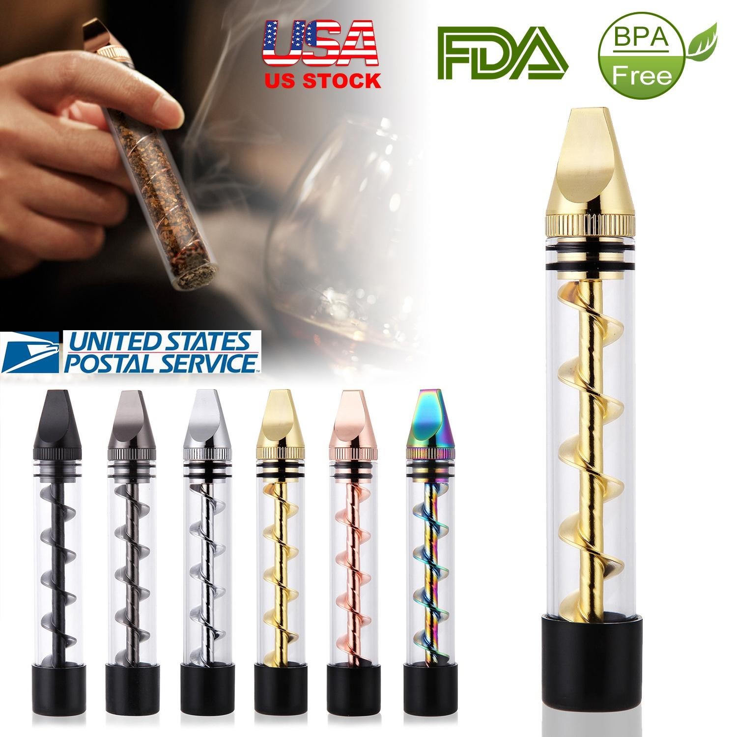 Glass Blunt Pipe Twisty 7-in-1 Grinder Kit w/ Smoking Metal Tip Cleaning Brush