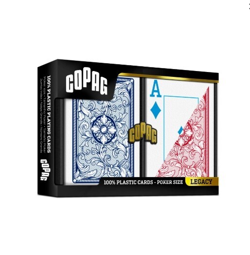 COPAG LEGACY 4-COLOR 100% PLASTIC PLAYING CARDS POKER SIZE JUMBO INDEX RED/BLUE
