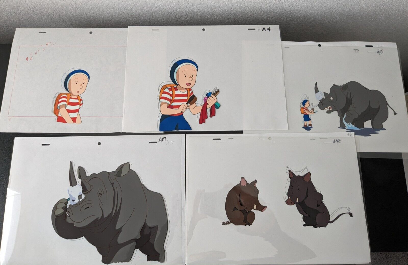MY FATHER’S DRAGON/ELMER NO BŌKEN Ribbons Rhinos Lot 5 PRODUCTION CELS + PENCILS