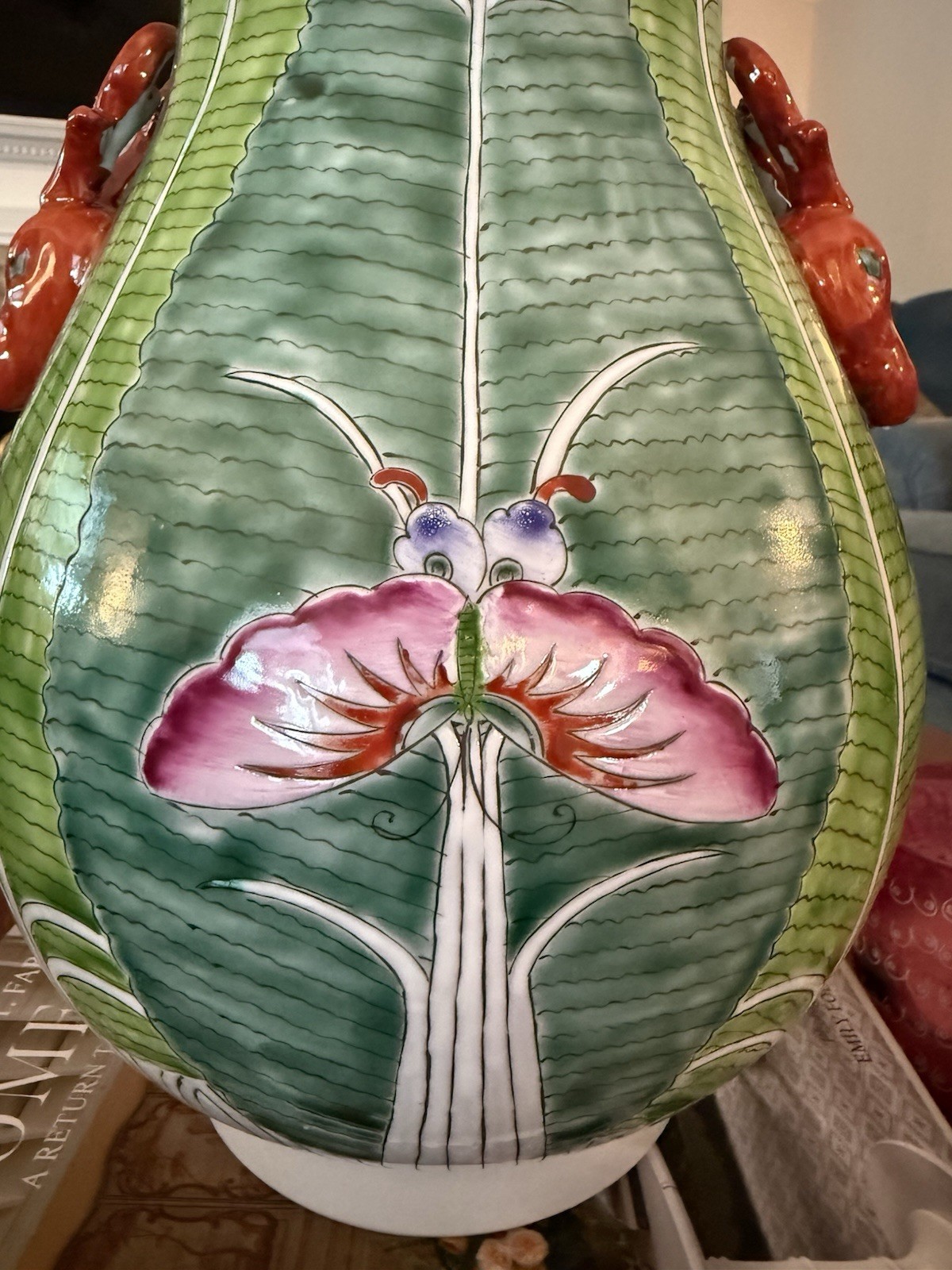 12.5″ Chinese Famille Verte Bok Choy Porcelain Hand Painted Vase