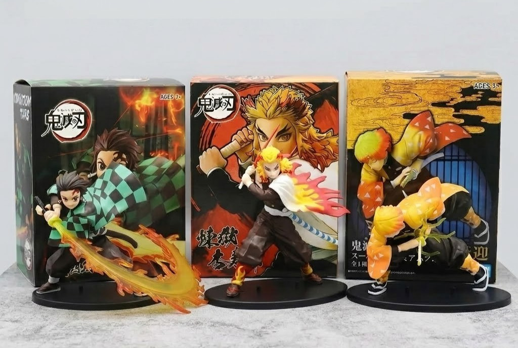 3PCS Demon Slayer Figure Set in BOX Tanjiro Rengoku Zenitsu Anime PVC Statue US