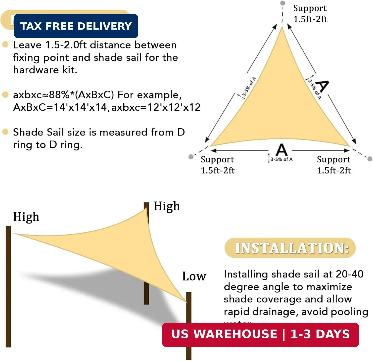 Shade&Beyond Triangle Sun Shade Sail 16’X16’X16′ Permeable Canopy Sand for Patio