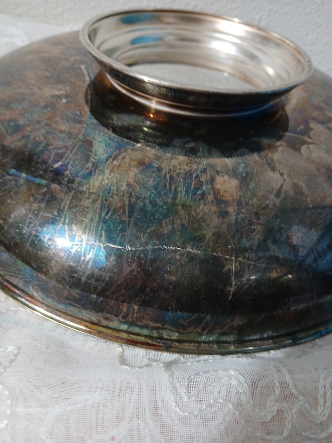 VTG Wm Rogers Metal Serving Bowl / Dish 12″ Round Pedestal No Pattern