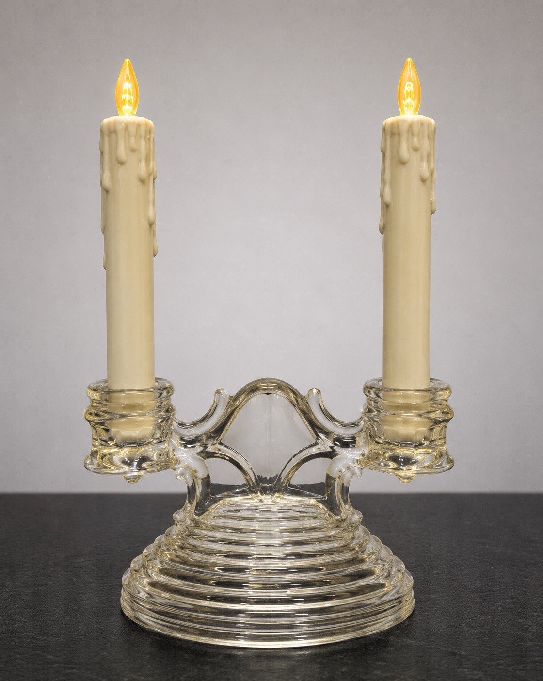 Art Deco Depression Glass Double Candle Holder Clear Glass Candelabra Vintage