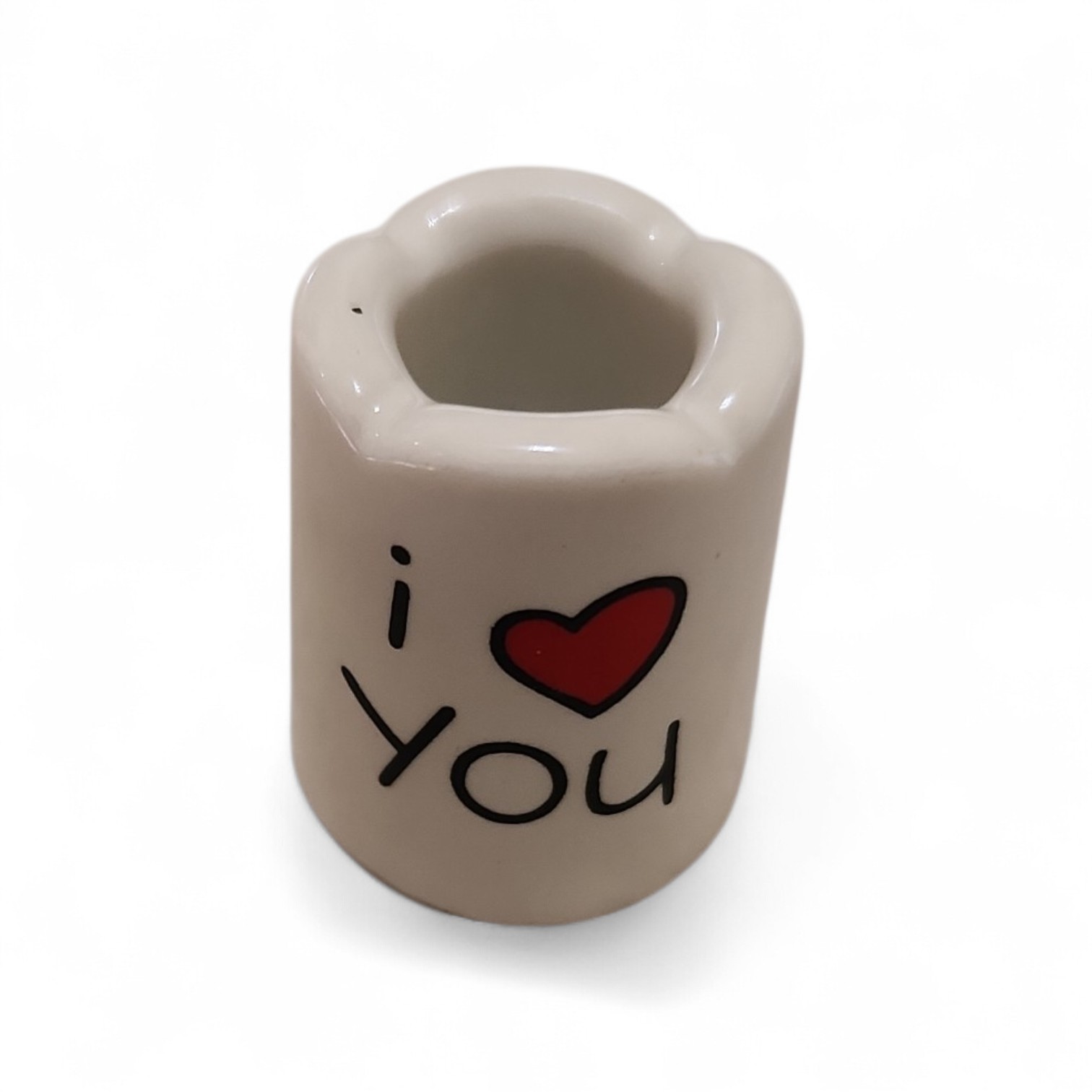 Vintage I Love Mini Candle Holder Thick Porcelain
