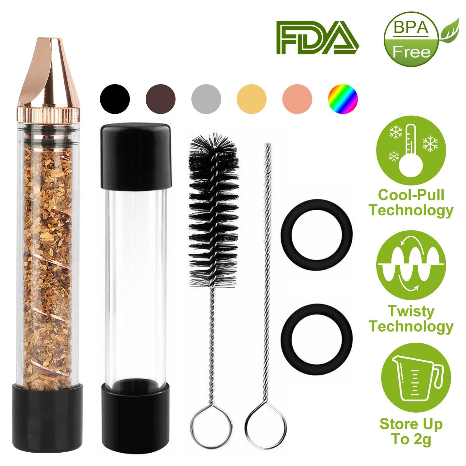 Glass Blunt Pipe Twisty 7-in-1 Grinder Kit w/ Smoking Metal Tip Cleaning Brush