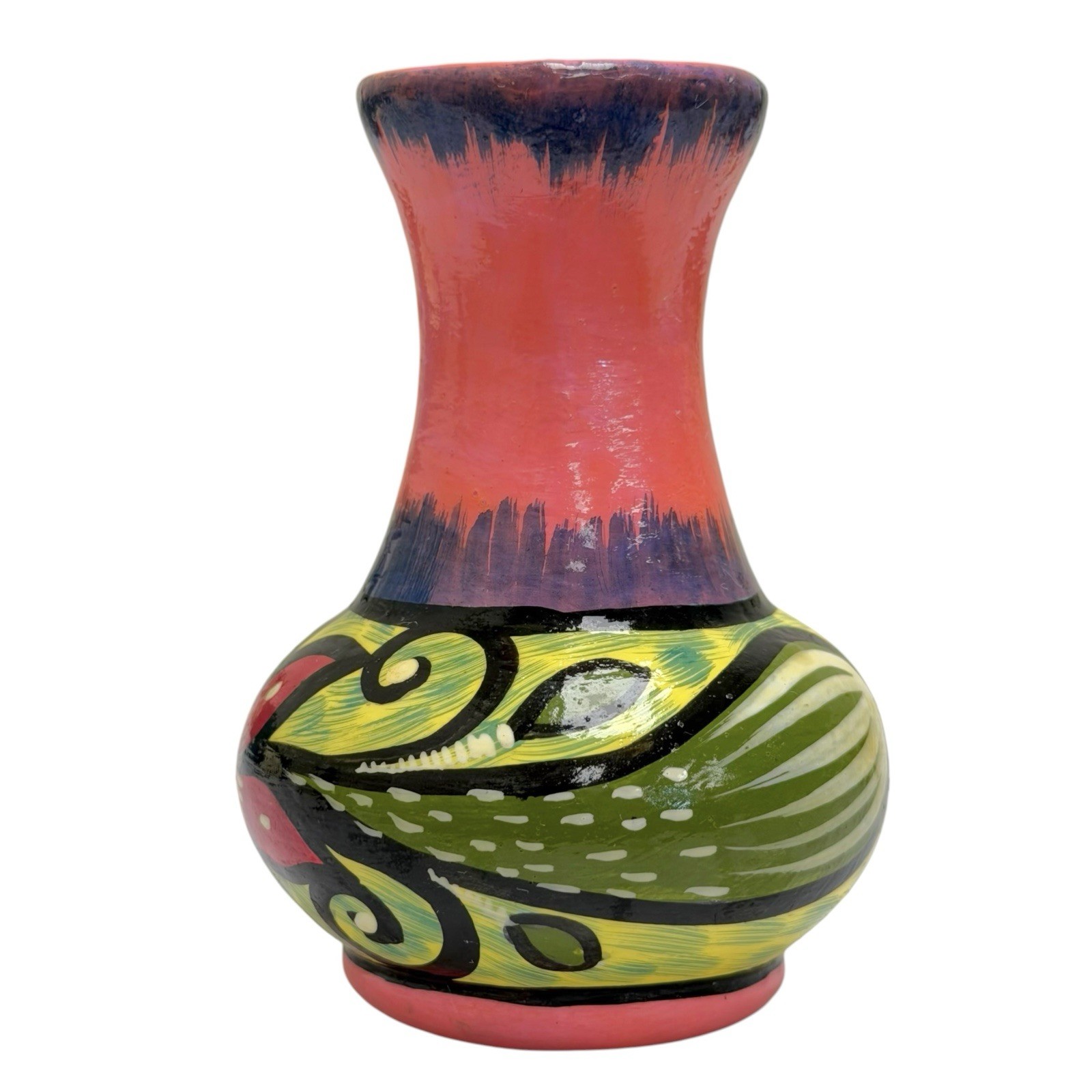 Vintage 2006 Handpainted Talavera Style Mexican Pottery Vase Signed Colorful
