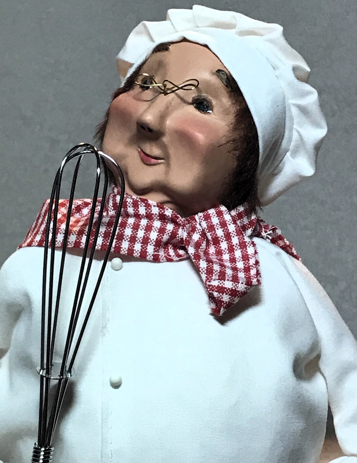 BYERS CHOICE CHEF WITH WISK & CAKE MOLD SIGNED HAS CHIP ON BASE RARE SEE PICS