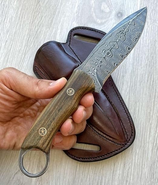 Fixed Blade Hunting Carry Knife Damascus Steel Blade Bushcraft Scout Knives