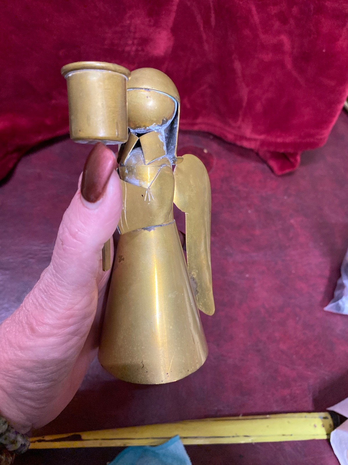 Vintage Brass and Copper Angel Candle Holder 6 In Candlestick Christmas Display