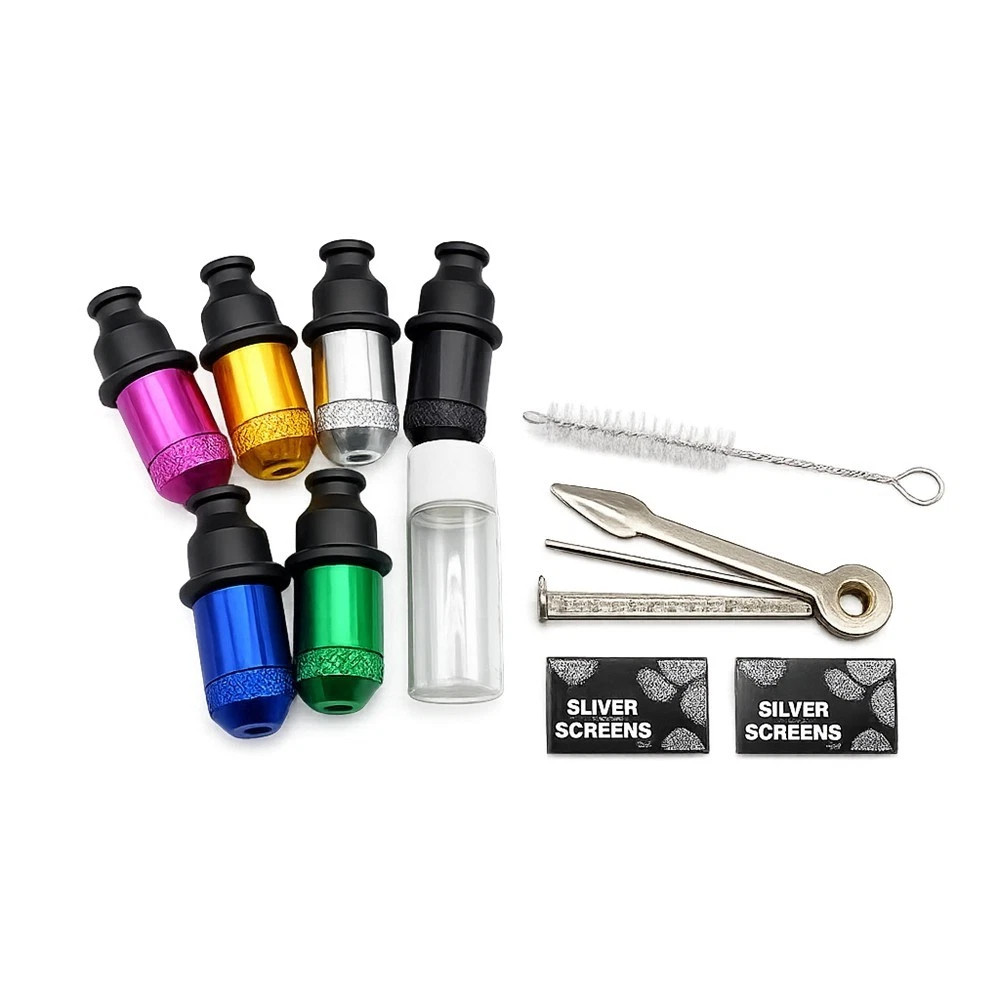 6 Pack Mini One Hitter Metal Tobacco Portable Smoking Pipe With Cleaning tools