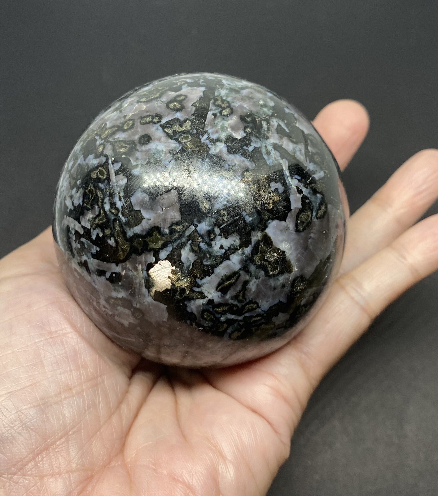 Indigo Gabbro (Mystic Merlinite) Sphere From Madagascar 1.45lbs 75mm