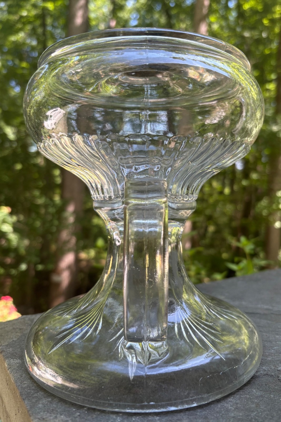 Antique EAPG Double-Handed Clear Glass Kerosene Oil Lamp – Circa 1890’s