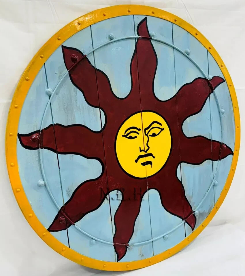 Sunlight Battleworn Shield – Cosplay Display LARP Reenactment -Wall Hanging-24″