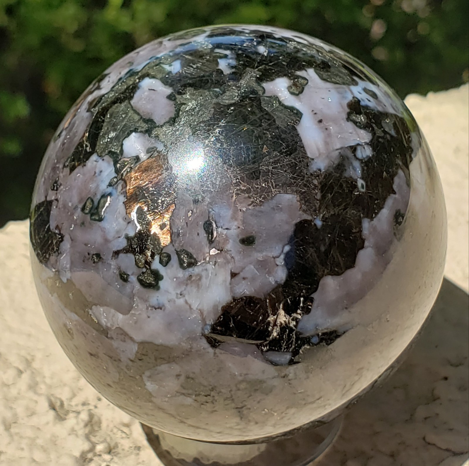 2.35″ Indigo Gabbro Mystic Merlinite Blizzard Stone Crystal Sphere, 332g