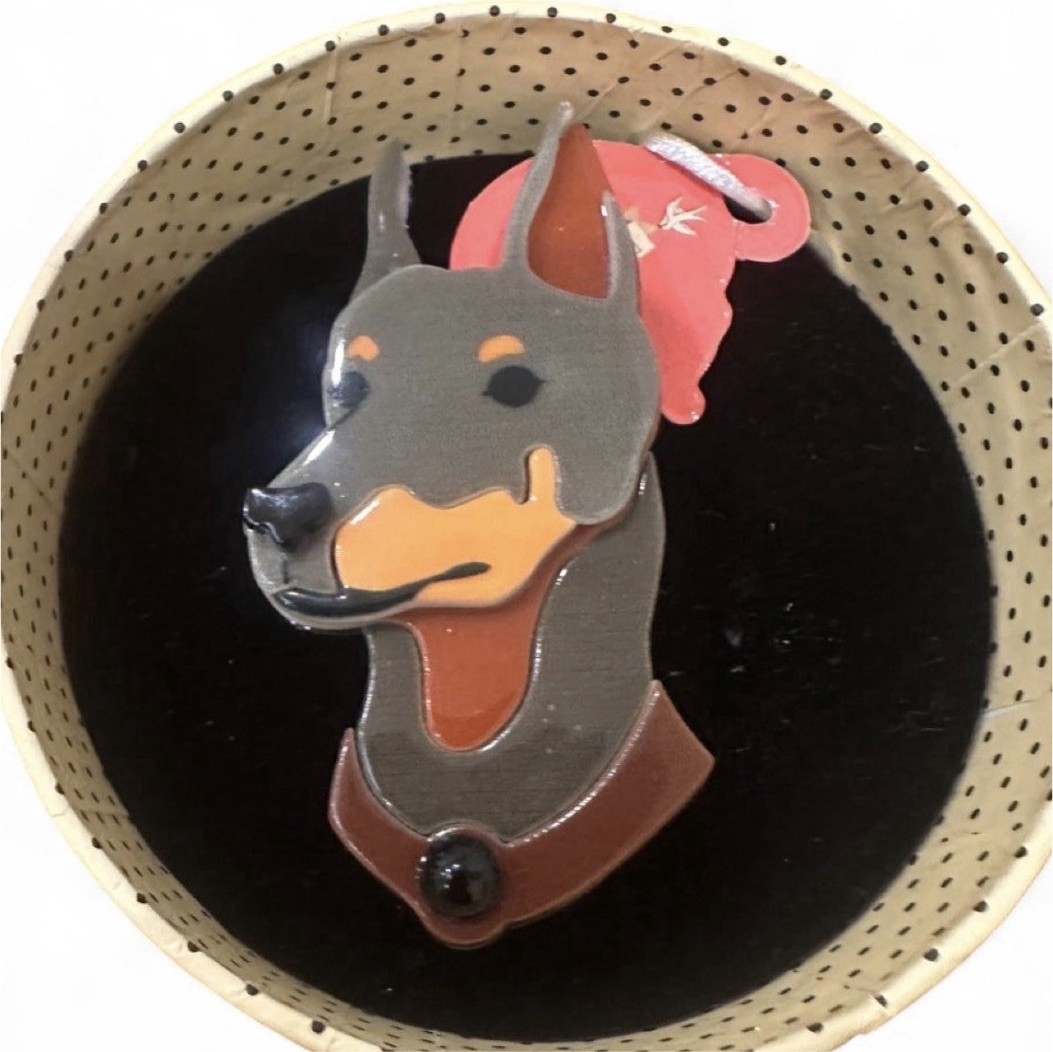 Erstwilder Patrick Pinscher Doberman Dog Head Resin Acrylic Brooch IMPERFECT