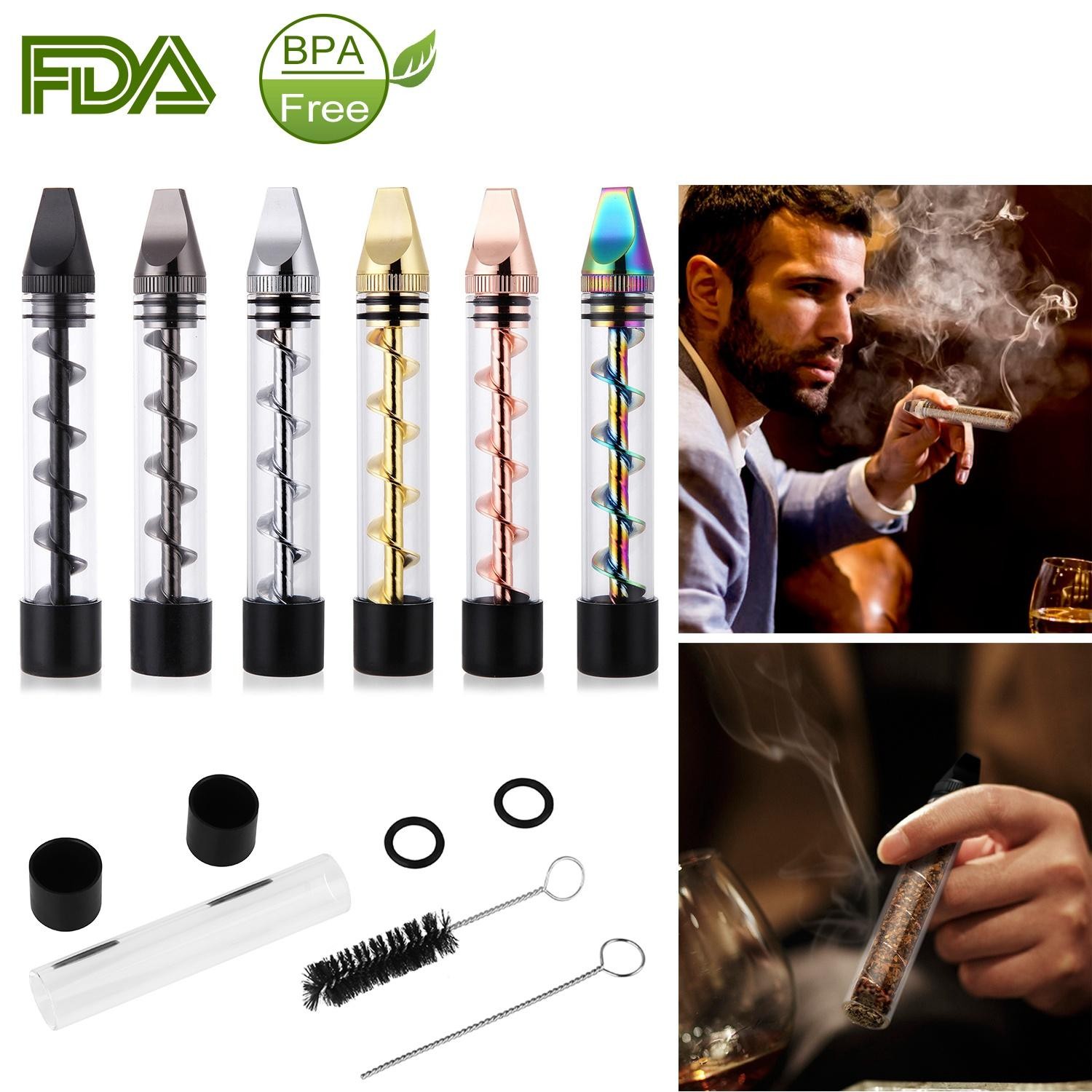 Glass Blunt Pipe Twisty 7-in-1 Grinder Kit w/ Smoking Metal Tip Cleaning Brush