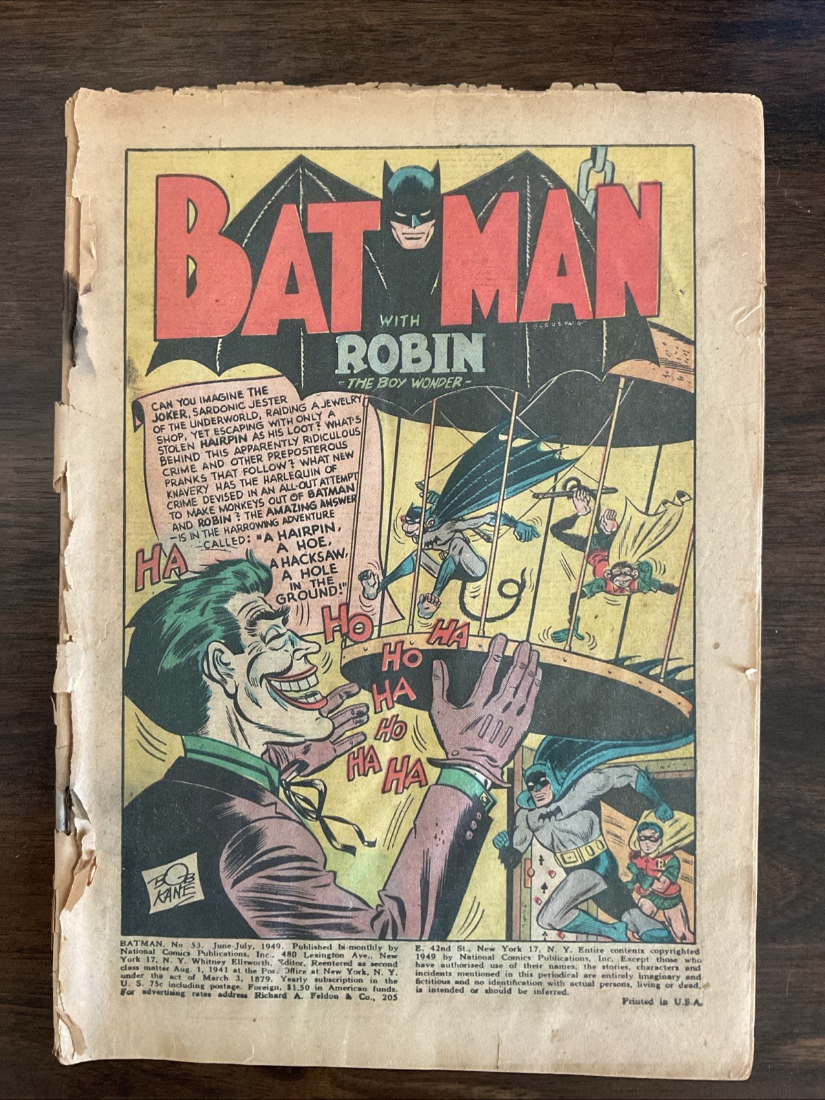 Batman #53 DC Comics 1949: Coverless 0.3 published in June 1949 Early Joker!!