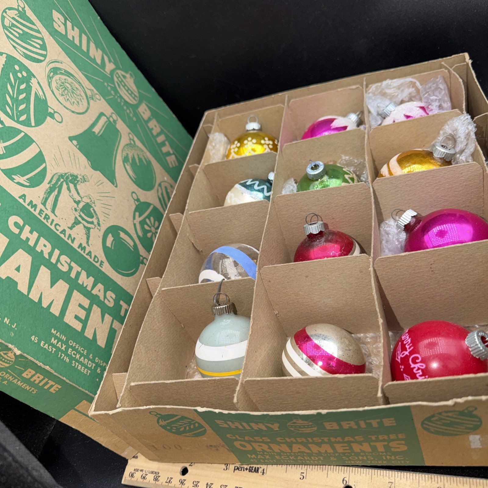 AMAZING MIX Of VTG 1950’s Shiny Brite Christmas Ornaments Rare & HTF Mica + Box