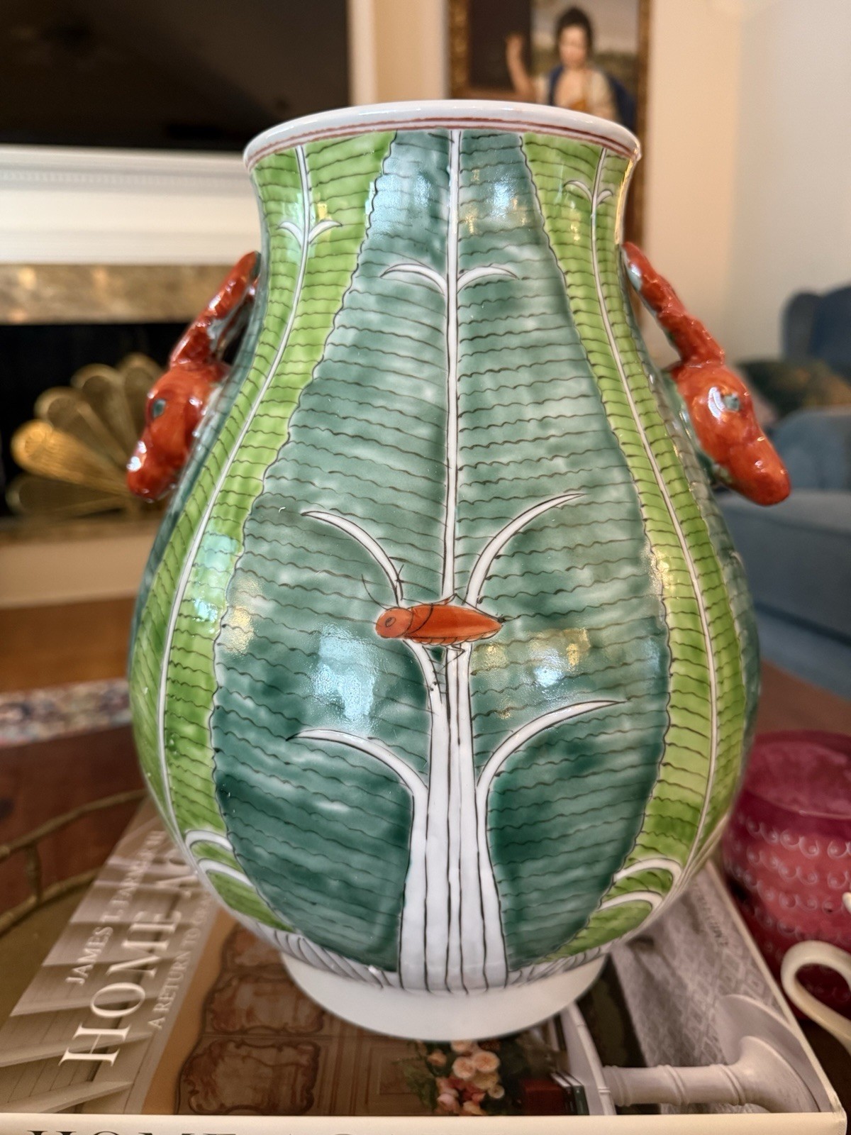 12.5″ Chinese Famille Verte Bok Choy Porcelain Hand Painted Vase