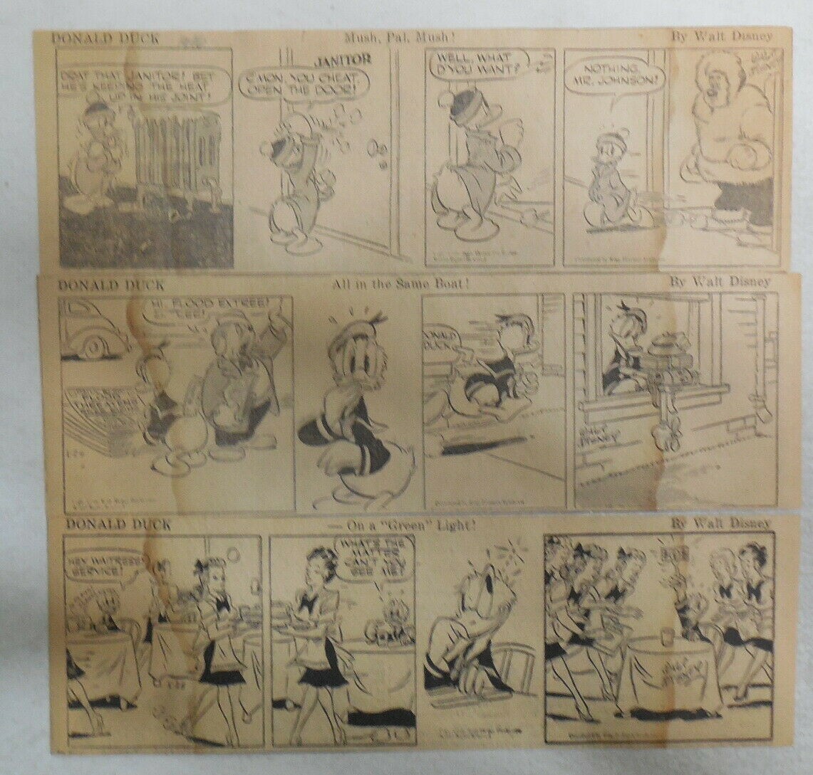 (290) Donald Duck Dailies by Walt Disney 1/23-12/31,1946 Size: 3 x 9 inches