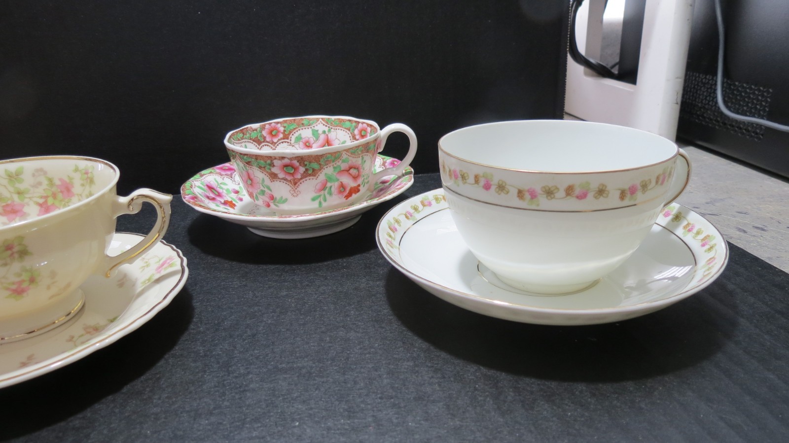 VINTAGE BONE CHINA 3 SETS Teacups AND Saucers BONE CHINA ASSORTED DESIGNS