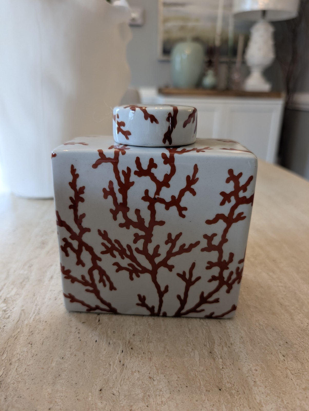 Wong Lee Set/2 Porcelain Coral Lidded Jars STUNNING!